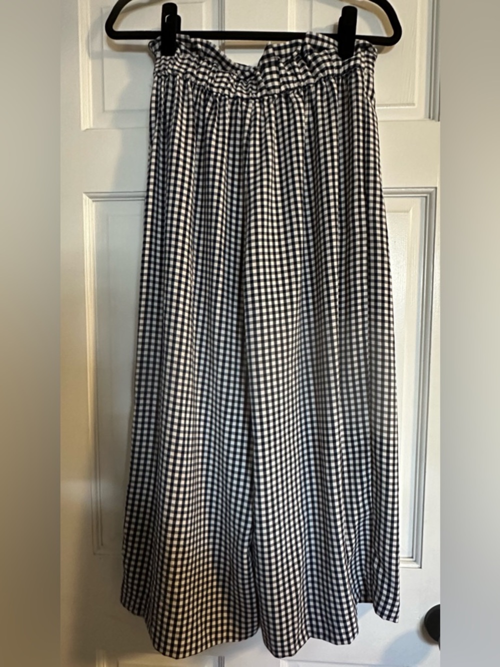 Zara Black and White Gingham Cropped Wide-Leg Pants Pull On Waist Side Tie Sz M - Picture 3 of 5